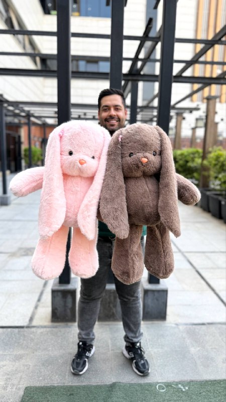 عروسک دونده خرگوش بزرگ صورتی و قهوه‌ای