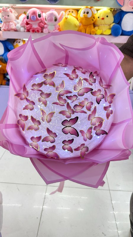 دسته گل پروانه‌ای یک متری صورتی ملو