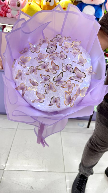 دسته گل پروانه‌ای یک متری یاسی