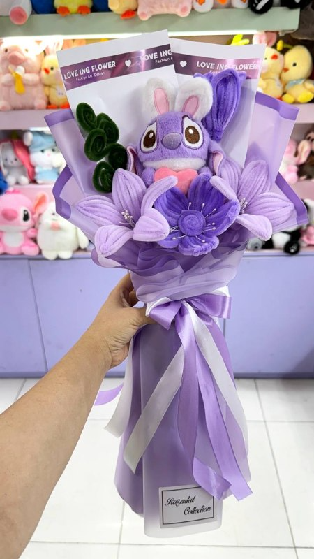 دسته‌گل استیچ یاسی با تل خرگوش و ۵...