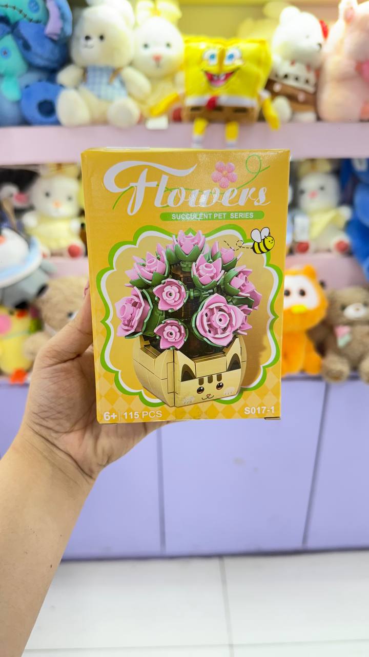 گل لگویی رز صورتی گلدان طرح گربه Flowers...